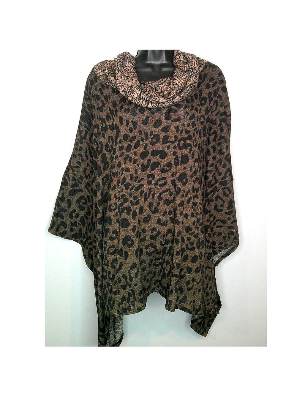 Myesper Apparel Cowl Neck Animal Print Oversized Poncho One Size